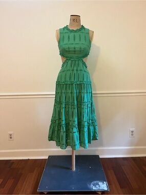 Lace the Label Sleeveless Emerald Cutout Midi Dress with Eyelet Detail